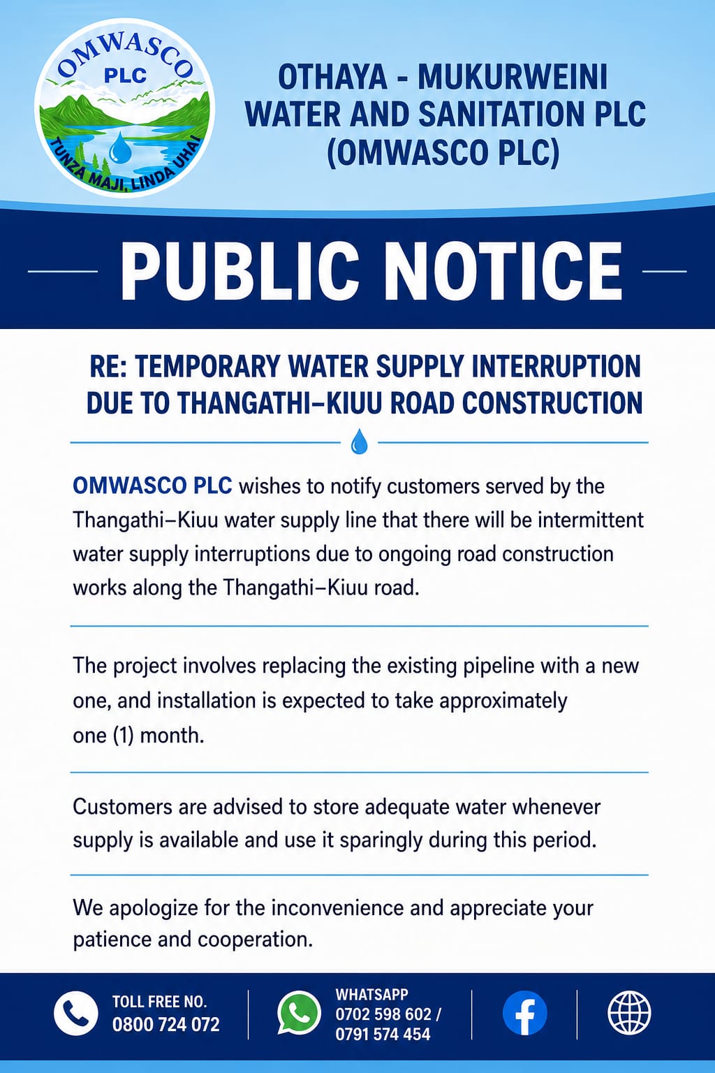 TEMPORAL WATER SUPPLY INTERRUPTION 